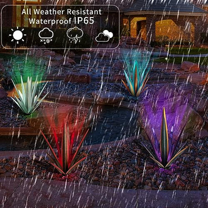 Large Metal Agave Plant Outdoor Decor with Solar Light