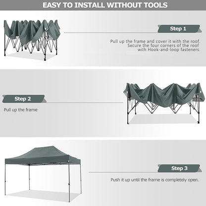COBIZI 10x15 Pop up Canopy Tent 10x15 Canopy with 4 Sidewalls Waterproof Heavy Duty Commercial Canopy for Parties Outdoor Garden Gazebo Tent, Carry Bag(10x15ft, Gray)