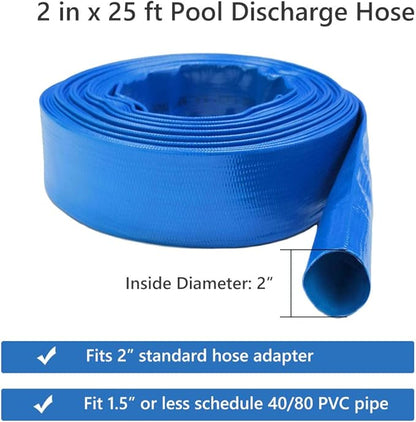 Eastrans 2" x 25 FT Pool Backwash Hose, Heavy Duty Flat Discharge Hose, Weather and Burst Resistant, Best Hoses for Inground Pools, Pool Filter & Pool Drain Hose with 2 Hose Clamps