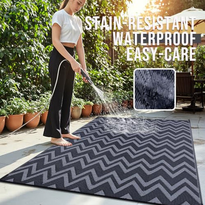 Outdoor Rug 8x10 ft Waterproof Reversible Chevron Mat (80 Sq Ft)