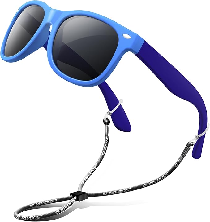 RIVBOS Kids Sunglasses Polarized UV Protection Flexible Rubber Glasses Shades with Strap for Boys Girls RBK004