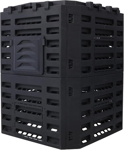 Black Garden Composter Bin - 90 Gallons (340Liter) of Recycled Plastic for Easy Assembly & Aerating Composting – Create Fertile Soil with Lightweight Outdoor Compost Box