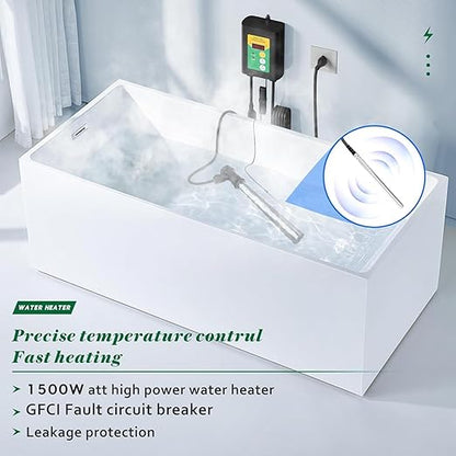 1500W Titanium Fully Submersible Portable Electric Immersion Large Pool & Hot Tub Water Heater with LCD Thermostat & GFCI Leakage Protection, Ideal for Baptistry, Bathtub, Bucket, Swimming Pool (YG)