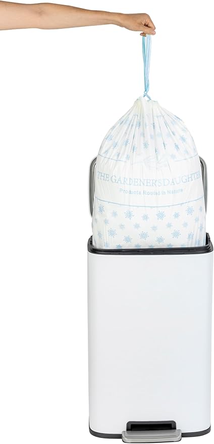 The Gardener's Daughter Compostable Trash Bags - 13 Gallon, 30 Count, Extra Strength, White, Drawstring Kitchen Waste Bag, BPI and TUV Certified, OK Home Compostable - (Winter’s Grace)