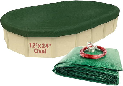 Buffalo Blizzard Ripstopper 12 ft x 24 ft Oval Winter Pool Cover | Green Heavy Duty Cover for Above Ground Swimming Pools | Easy to Install | Cold & UV Resistant | Shields from Seasonal Debris