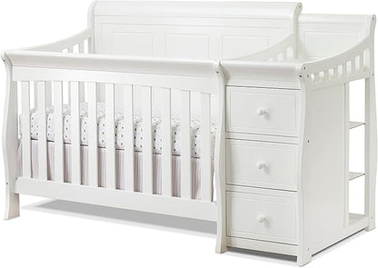 Sorelle Furniture Princeton Elite Crib and Changer with Solid Panel Back Classic -in- Convertible Diaper Changing Table Non-Toxic Finish Wooden Baby Bed Toddler Full-Size Nursery - White