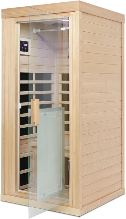 Infrared Sauna for Home One Person Far Infrared Hemlock Standard Indoor Sauna Room with Bluetooth Audio, Reading Light, Natural