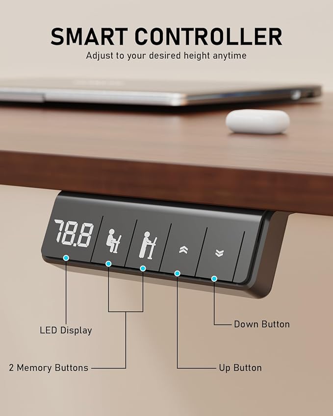 Standing Desk, Large Height Adjustable Electric Stand up Desk, 55 x 24 Inches Sit Stand Home Office Desk, with Splice Board, Black Frame/Walnut Top