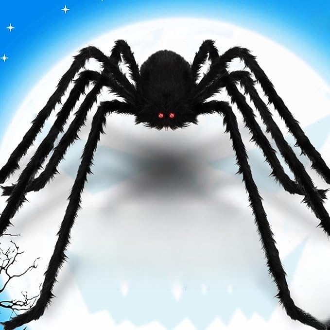 98IN/8.2FT/250CM Halloween Giant Spider Decorations: Largest Fake Scary Hairy Spider - Halloween Huge Plush Toy Spider Props Toy for Indoor Outdoor Creepy Lawn Garden Decor Black