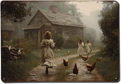 Vintage Farmhouse Scene Metal Sign Rustic Aluminum Metal Signs for Garden, Yard, Porch, Home Bedroom, Kitchen Decor 8 X 12 Inch, Weather Resistant, Waterproof, Durable Ink, Easy to Mount