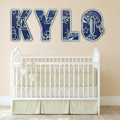 Personalized Wooden Name Sign - Custom Baby Name Signs for Nursery & Kids Room, Baby Announcement Sign, Wall Name Signs Personalized, Round Wooden Letters for Nursery Decor (Space 3D)