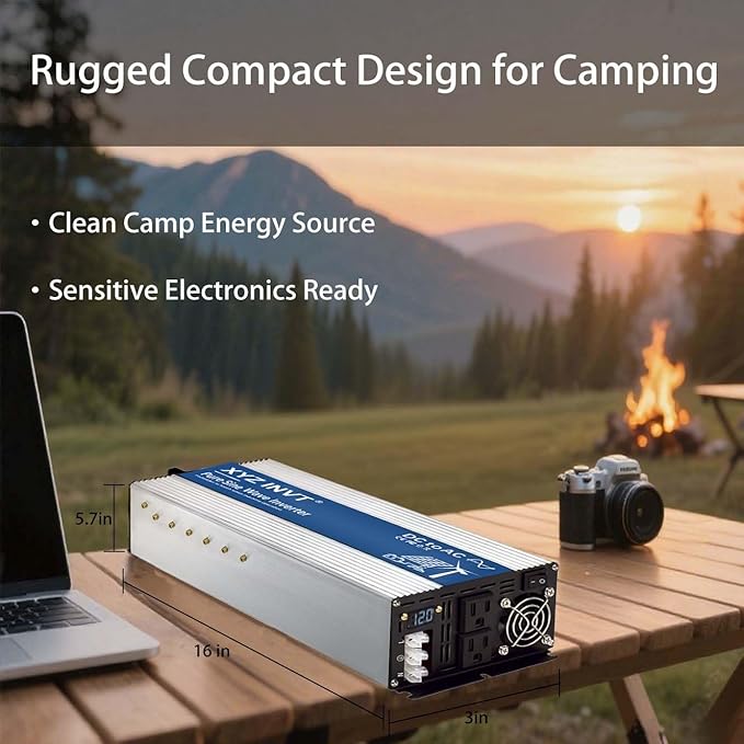 3500W Pure Sine Wave Inverter 12V to 120V AC, 7000W Peak Power - Portable Power Converter for Solar System, Off-Grid Home, RV, Truck & Camping