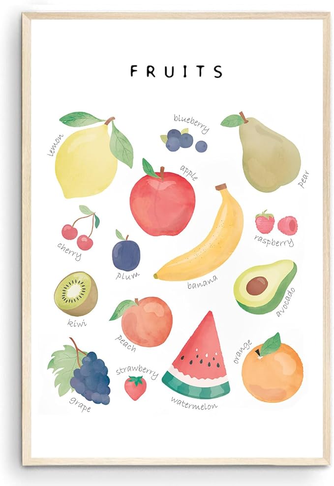 OZCONO Vegetables and Fruits Educational Posters, Harvest Chart Kids, Classroom Decor, Rainbow Nursery Wall Art, Homeschool Education Guide (Unframed) (20x30)