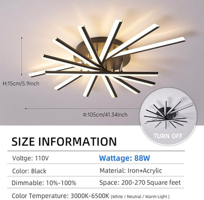 JAYMP 7 Lights Linear Modern Ceiling Lamp 41.3 inch Dimmable Led Semi Flush