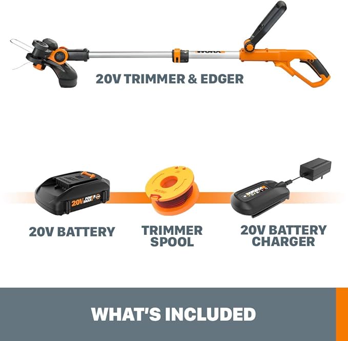 WORX Cordless String Trimmer 20V 2 in 1 Trimmer and Edger WG162 (Battery & Charger Included)