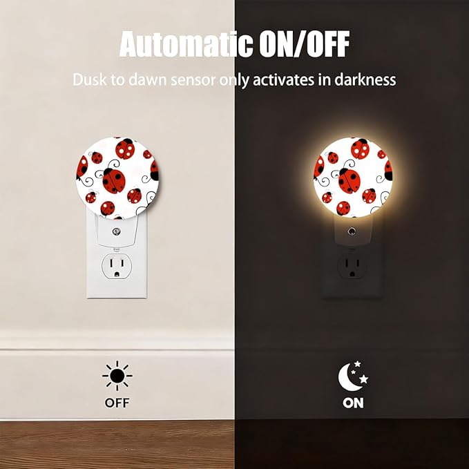 Plug-in Playful Ladybug Pattern Night Light Red Ladybugs