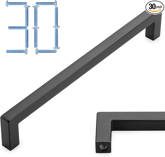 KOOFIZO 30-Pack Solid Square Bar Cabinet Handle - Black Furniture Pull, 6.3 Inch/160mm Screwhole Distance for Kitchen Cupboard Door, Bedroom Dresser Drawer, Bathroom Wardrobe Hardware