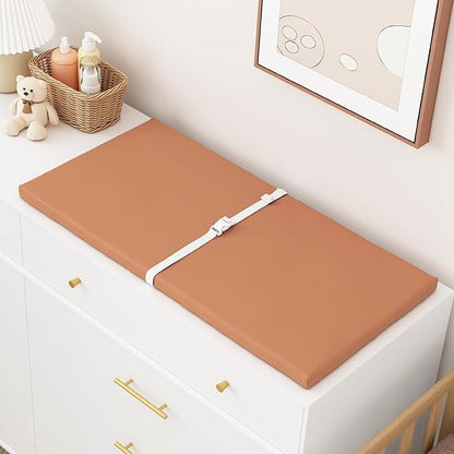 YACODAVO Wipeable Baby Changing Pad for Dresser and Table, Cozy Diaper Changing Pad with Waterproof & Wipe-Clean Leather Cover, Standard Size (31.5" L x 15.8" W), Coffee Color