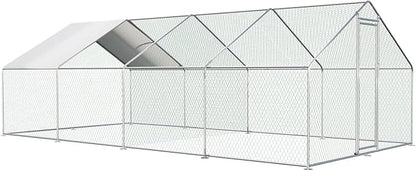 Large Chicken Coop for 20 Chickens Metal Chicken Run with Waterproof Cover for Walk-in Chicken Run for Yard Outdoor Poultry Cage