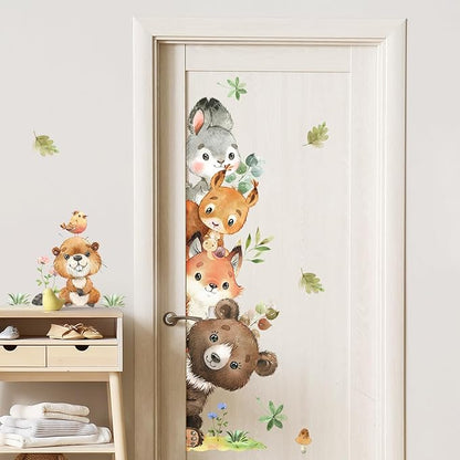 Tanlaby Jungle Animals Wall Stickers Cartoon Woodland Animal Wall Decals Bear Fox Forest Self-Adhesive Mural Removable Wall Art Sticker for Baby Nursery Kids Bedroom Playroom Daycare Classroom Decor