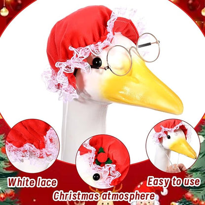 Mrs. Claus Porch Goose Outfits Christmas Lawn Goose Clothes Fits 23" Cement Plastic Goose Statue for Christmas Outdoor Garden Yard Patio Statue Art Decoration