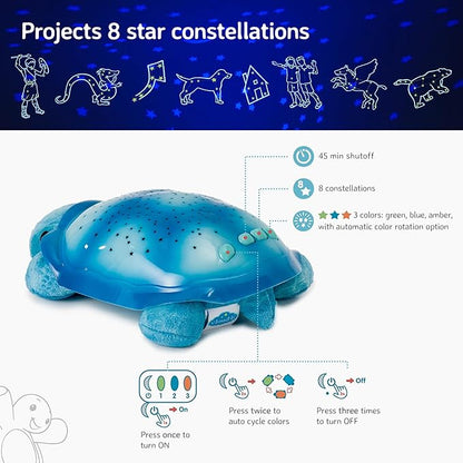 Cloud b Calming Nightlight Star Projector | Gentle Brightness | 3 Colors | 8 Constellations | Auto-Shutoff | Twilight Turtle Blue