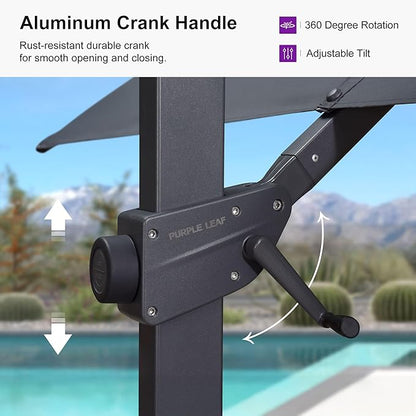PURPLE LEAF 9' × 9' Patio Cantilever Umbrella with Base Outdoor Square Adjustable Offset Umbrellas with 360-degree Rotation and 8 Heavy Duty Metal Ribs for Garden Deck Pool Grey