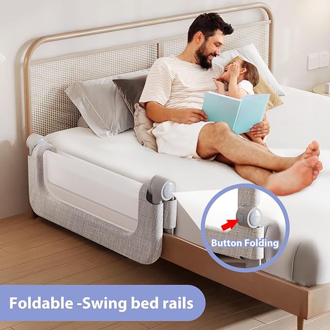 Baby Bed Rails Guard for Toddlers - 32" Toddler Bed Rail for Queen Full King Twin Crib Bunk Size Bed Adjustable Heights & Foldable Portable Bedrail Extra Tall Child Safety Side Railing Guards for Kids