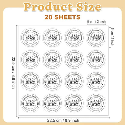 320 Pcs Egg Carton Labels, 2 Inch Round Family Farm Fresh Egg Sticker PET Adhesive Egg Packaging Sticker for Box Container Carton Farm Supplies