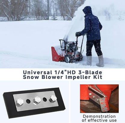 100% 304 Stainless Snow Blower Impeller Modification Kit, 1/4" 3-Blade Universal, for Modifies 2-Stage Machine Snow Blower Impeller Including Installation Hardware, Reuse in Harsh Environments(3)