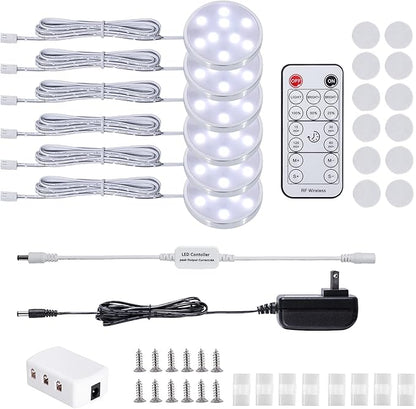 LED Dimmable Under Cabinet Lighting Kit, 12V 6 Pack Wired Puck Lights