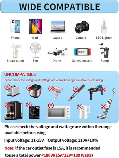 1000 Watt Inverter 12V DC to 110V/120V AC 60HZ 2000 Watt(Peak) Car Power Inverter with 2 AC Outlets & Dual USB Ports for Car Vehicle Truck Camping
