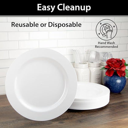 Lillian Tablesettings Premium Quality 10.25 inch Heavyweight Plastic Plates China Like, Wedding and Party Dinnerware Plastic Plates White Pearl - Value Pack 240 Count