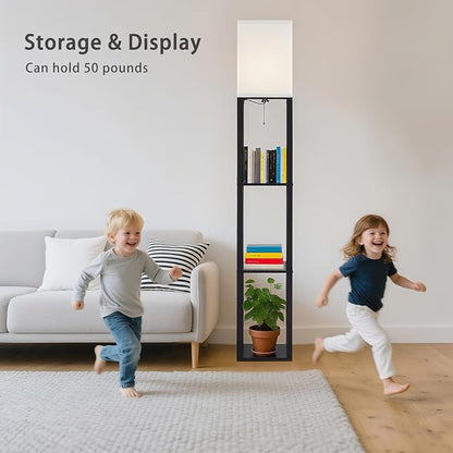 Floor Lamp with Shelves, Modern Square Shelf Lamp