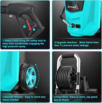 Pressure Washer, Power Washer High Pressure Cleaning Machine with 20FT Hose 35FT Cord Foam Cannon and 4 Nozzles for Clean Cars Fences Home Patio Driveway