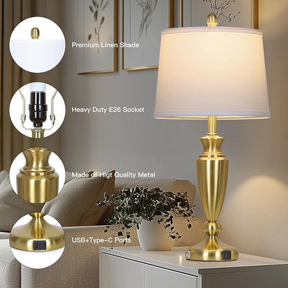 27" Gold Table Lamp Single, Touch Control Modern Bedroom Lamp