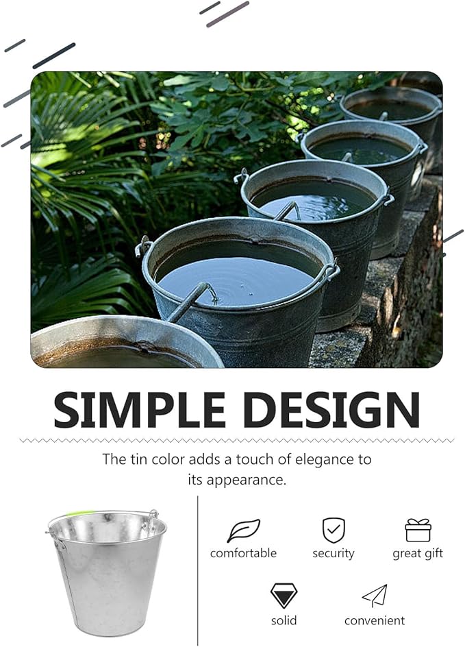Metal Water Bucket 8l Original Color Heavy Duty Portable Water Container for Outdoor Garden, Farm, and Beach Sand Carrying