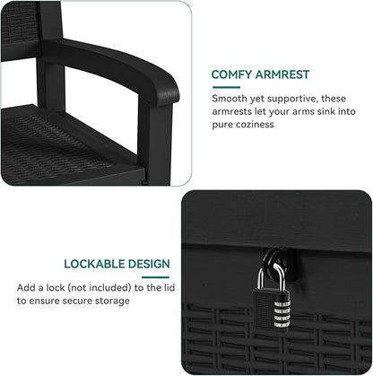 YITAHOME 70 Gallon Deck Bench with Storage, Outdoor Storage Box Bench with Armrests for Patio Garden Pool Porch, Waterproof&Lockable, Black