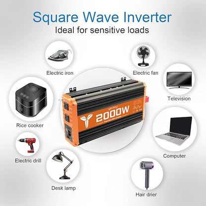2000 watt Pure sine Wave car Inverter 24V DC to 120V AC, 4000W Surge Peak Power, Inverter for RV, Truck, Solar, Campers with 2 AC Outlet,Remote Control Compatible with Lithium Battery