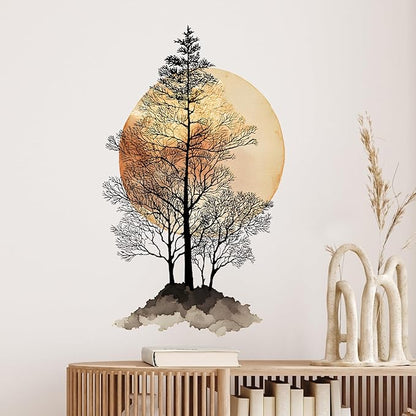 Tree and Moon Wall Decals Removable Boho Vinyl Stickers for Nursery Living Room and Kitchen Decor Peel and Stick Japanese Wall Art