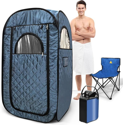 Portable Steam Sauna, Steam Saunas for Home, Personal Sauna for Home, Pop up Sauna Box Tent with 3 L Steamer, 9 Levels, UV Atomization,90 MinTimer, Remote Control, Folding Chair-Blue