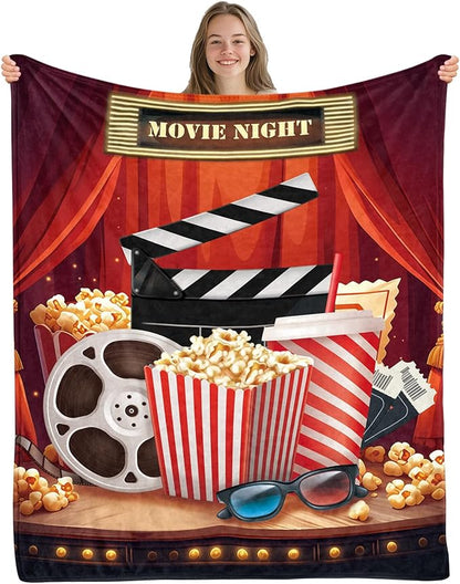 Movie Theme Blanket Gifts for Women Girls, Movie Night Supplies, Movies Theater Gift for Movies Lover Gifts for Christmas, Ideal Theater Decor for Sofa Couch Bed, Theatre Gift Blanket 60"x80"