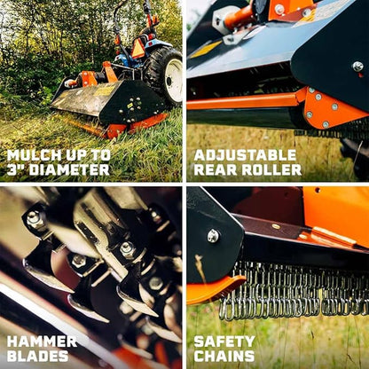 Titan Attachments 3 Point Flail Mower, 72" Charcoal Finish Fits Cat 1 Tractors, Replaceable Hammer Blades, 30-60 HP Mulch and Finish Mower for Uneven Terrain, Lawn Tractor Accessories