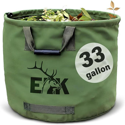 ELK 33-Gallon Non Self-Standing Multipurpose Garden Leaf Waste Bag - Durable Canvas for Yard Cleaning, Harvesting, and Storage - Heavy Duty with Rubber Handles and PVC Elastic Bone - 22" W x 18" H
