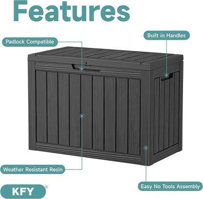 45 Gallon Waterproof Resin Deck Box, UV Resistant Outdoor Storage for Garden, Patio, Porch, Delivery, Striped Black