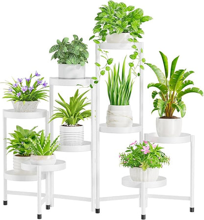 iDavosic.ly Plant Stand Indoor Outdoor, 9 Tier Corner Metal Flower Display Holder Shelf, Folding Tall Orchid Rack for Patio Balcony Porch Garden Living Room House, White