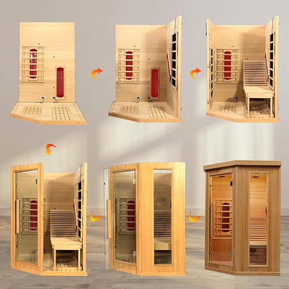 Smartmak Far Infrared Sauna Room with Recliner, 1 Person Indoor Canadian Hemlock Sauna Room, Carbon Crystal Heating Panel and Heating Tubes, 7 Color Light, Oxygen Bar, Bluetooth Speaker (220V, 2300W)