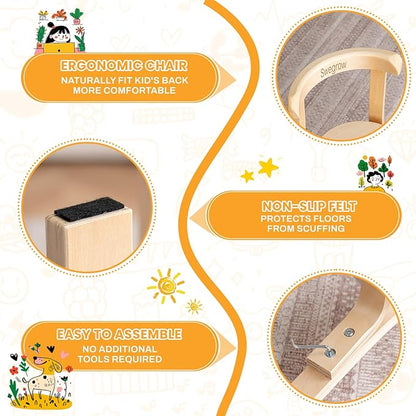 Swegrow Wooden Kids Chair, Toddler Chair for Table, Kids Stackable Chairs, Kid Wooden Furniture for Family/Playroom/Classroom（Set of 4-Natural Wood）