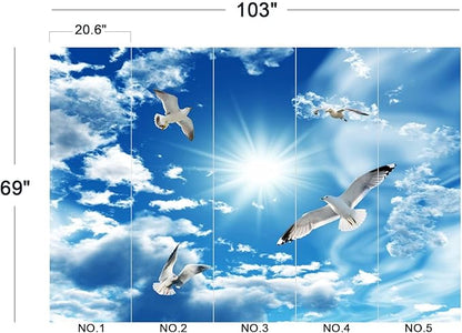 Blue Sky, White Clouds, Sunshine Seagull Ceiling Wall Mural Wallpaper 103" x 69"
