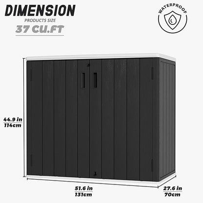 Large Outdoor Storage Box,Resin Sheds&Outdoor Storage Waterproof/Lockable,Outdoor Storage Cabinets for Balcony,Garage,Backyard (37Cu.ft-Black White)